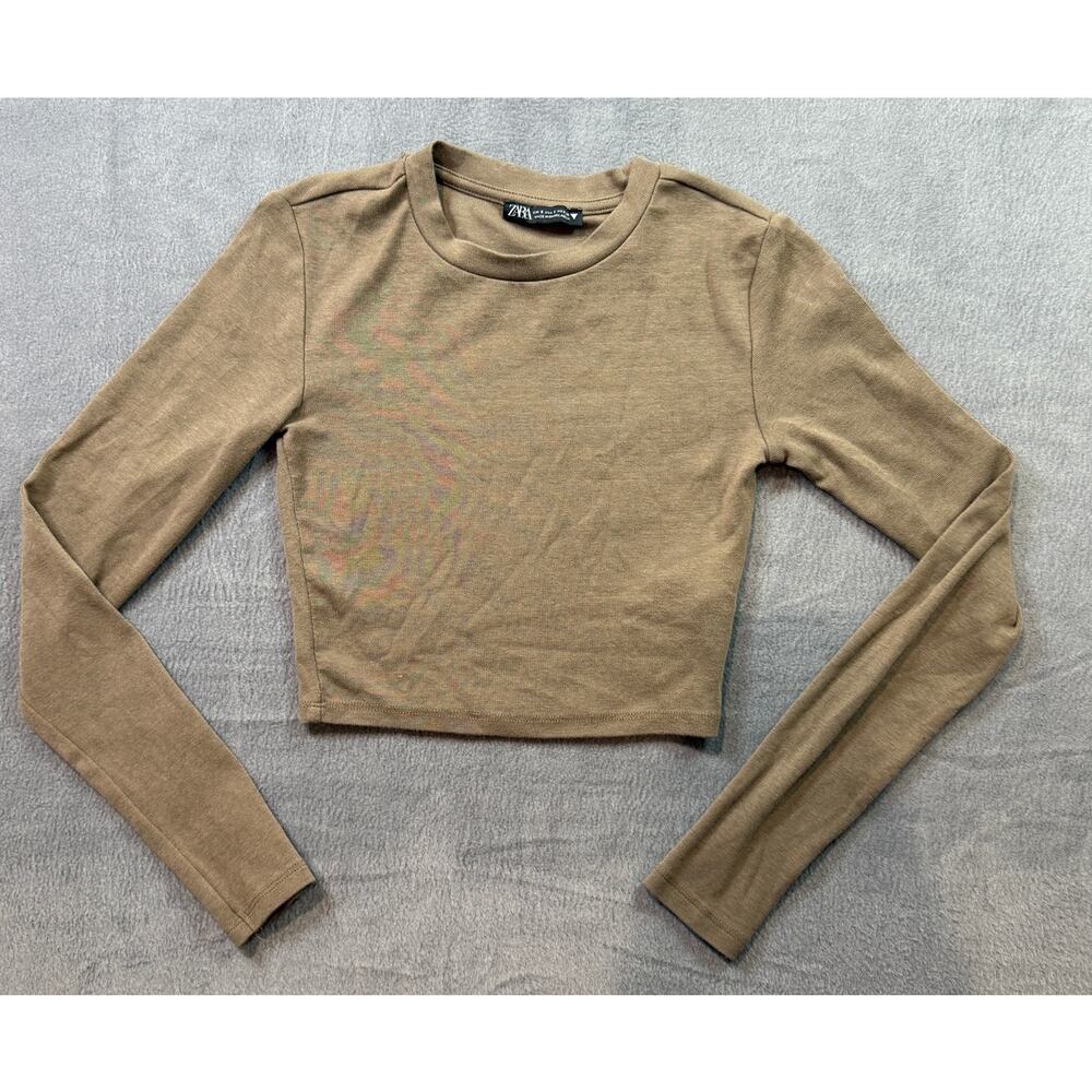 Zara Cropped Long Sleeve Soft Size Small Brown Layer Fitted